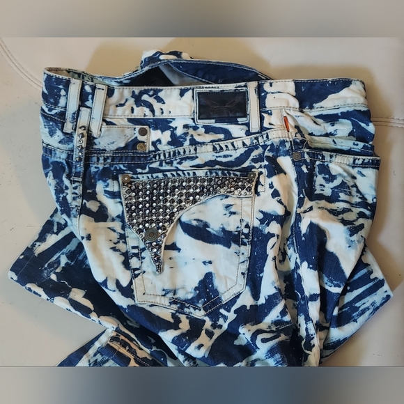 ROBIN'S JEAN LNG FLP MEN'S ACID DYE STUDDED POCKETS BOOT LEG JEANS SIZE 42 X 30 - Picture 10 of 12